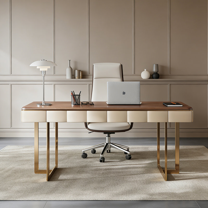 Bureau de direction italien minimaliste brun avec tiroirs de rangement pratiques