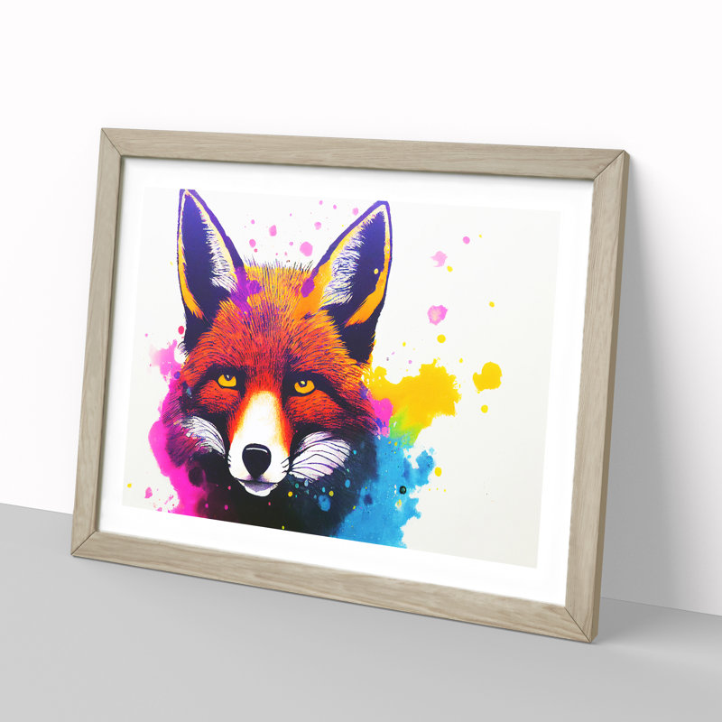 Fox Splash - Single Picture Frame Print, 34cm H x 46cm W x 2cm D, Oak