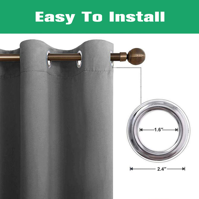 Rideau de luxe en plume avec sangle suspendue (ensemble de 2), Gris, L 34 po x L 72 po