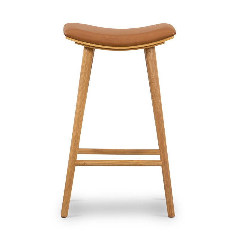 Union Wallis Belfast Solid Wood Stool, Bar Stool (30" Seat Height), Faux Leather - Sierra Butterscotch/Smoked Natural