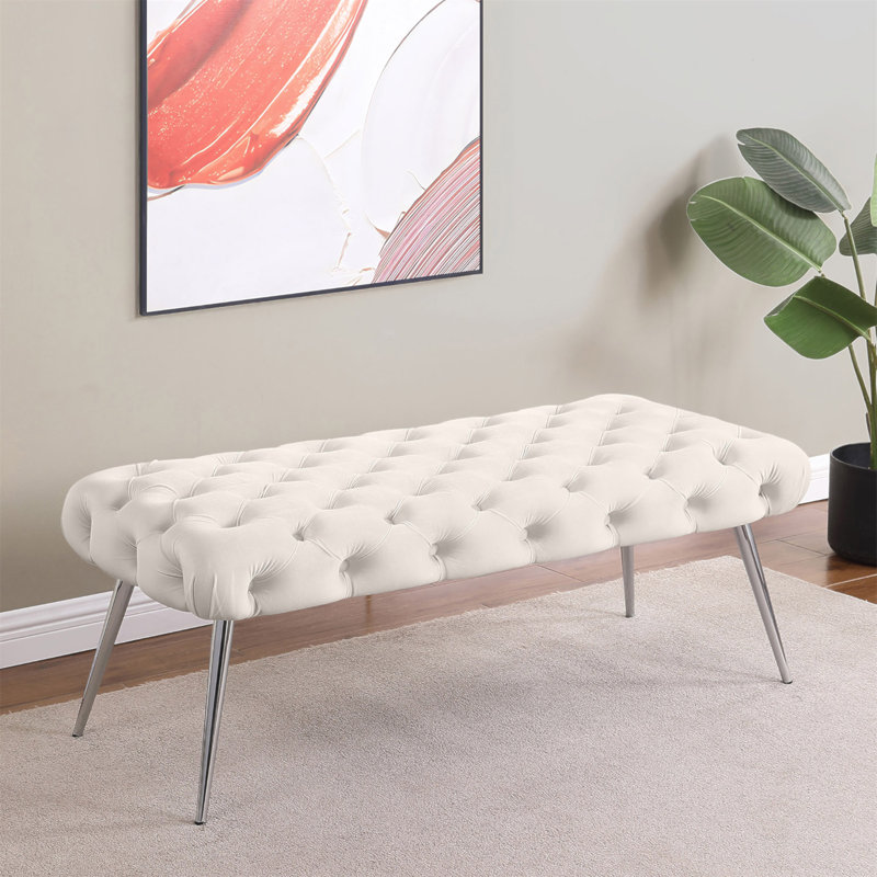 Banc rembourré Galiano, Argent, Ivoire ivoire