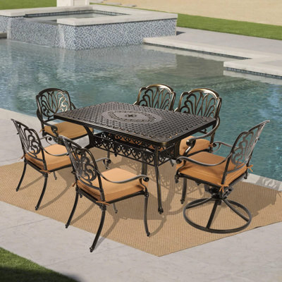 Lenoir Vivijason 7-Piece Outdoor Furniture Dining Set, All-Weather Cast Aluminum Patio Conversation Set, Include 4 Stationary Chairs, 2 Swivel Dining -  CA006-SWIVEL-7SET-4+2-CU-WFVJ