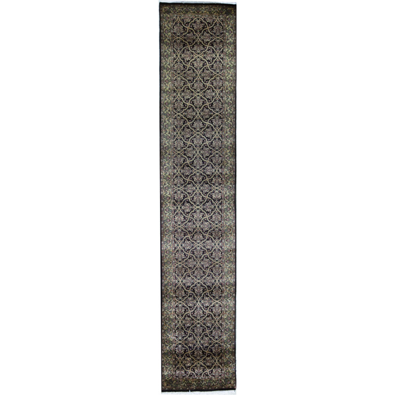 Tapis noir et doré de haute qualité noué à la main