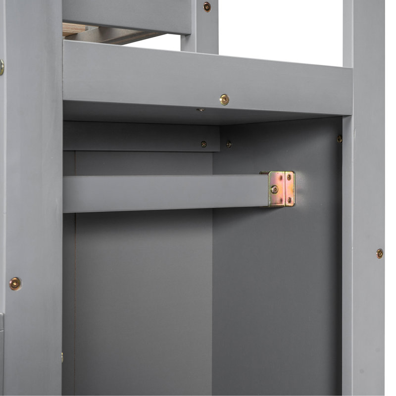 Full Size Loft Bed In Gray With Built-In Storage - Pine Wood Construction And Mounting Facilities Maximize Bedroom Comfort
