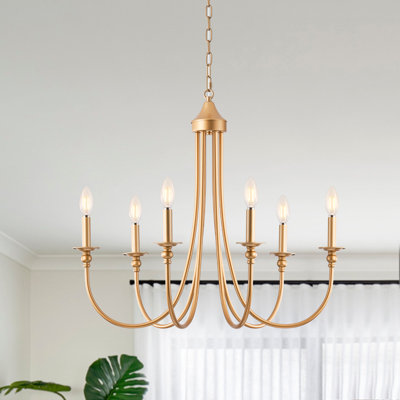 Exquisite And Elegant 27.5-Inch 6-Light J-Shaped Candle Chandelier, Industrial Farmhouse Style Restaurant, Living Room Chandelier -  Rosdorf Park, 58B5737824F04EB78C0F249BA387D646