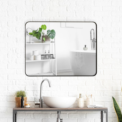 Miroir de salle de bain en métal noir avec cadre 24 po x 36 po - élégant pour la chambre à coucher, le salon et la salle de bain rectangulaire élégante
