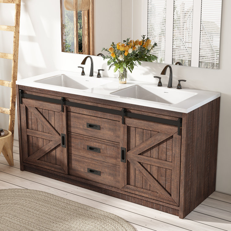 Chimira 60" Double Sink Bathroom Vanity With Sink Combo Set,farmhouse Bathroom Sink And Vanity ,bathroom Vanity With 2 Drawers& Doors