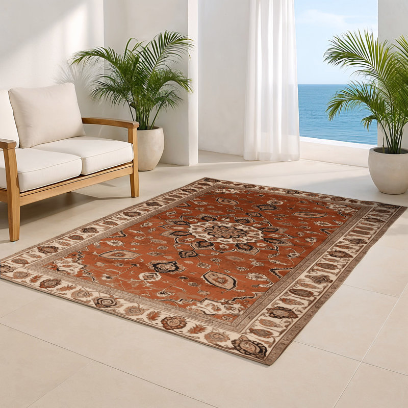 Persian Brown Indoor and Outdoor Area Rug, Rectangle 8' x 10'