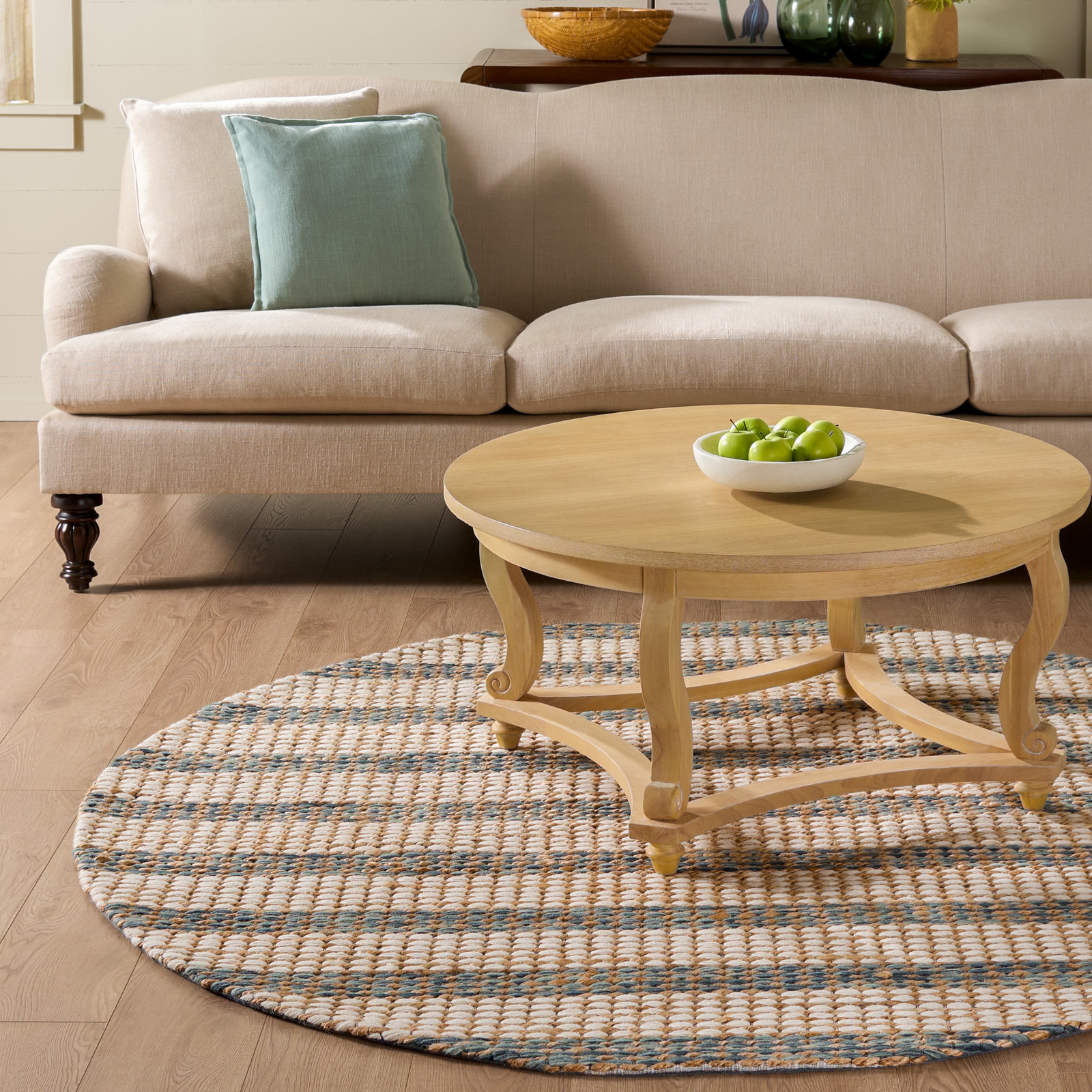 Hand-Tufted Striped Jute Wool Rug, 6'-0" x 6'-0" Round