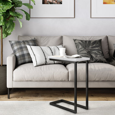 Skyler Genuine Marble C-Shape Industrial End Table With Metal Frame, Assembled