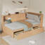 Lit de coin en L en bois avec tiroirs sous le lit avec bibliothèque de rangement et tête de lit tapissier et ports de chargement USB pour un espace limité-1142144346-1142144345