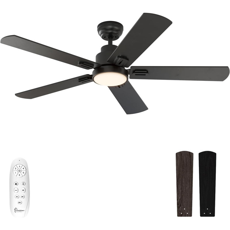 52 Inch Indoor Ceiling Fans With Lights And Remote Control, 6 Speeds Slient Reversible DC Motor, 3 Color Dimmable LED Light, Timer, 5 Blades