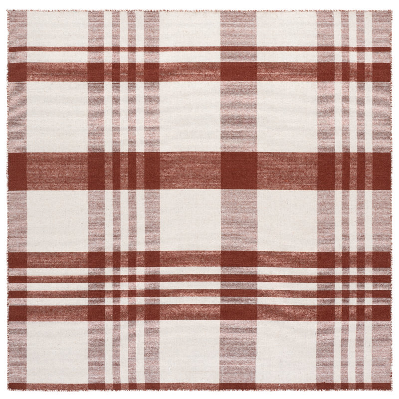 Striped Kilim 902 Hand Loomed 80% Wool; 20% Cotton Plaid Rug, Square 6'