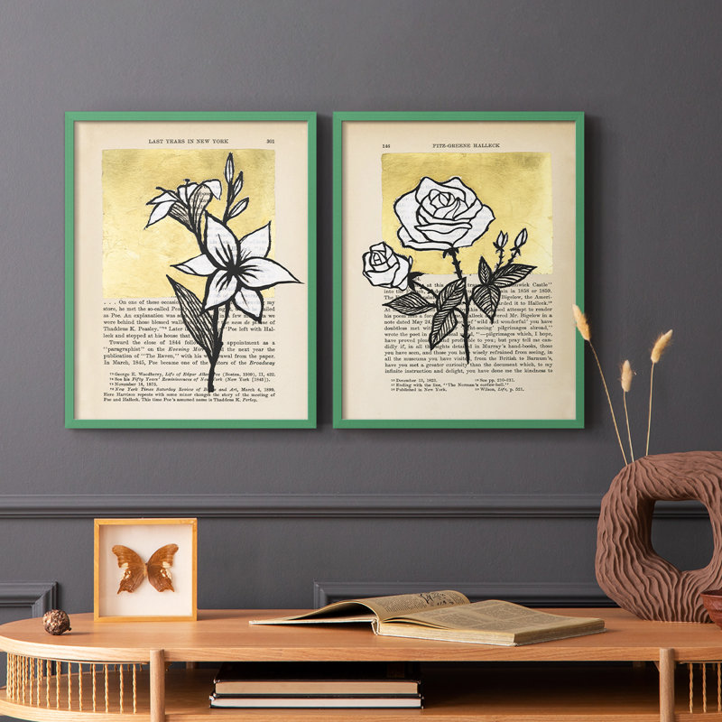 «Floral Diary I», reproduction encadrée de qualité supérieure - prête à être accrochée - aucun clou requis - aucun clou requis