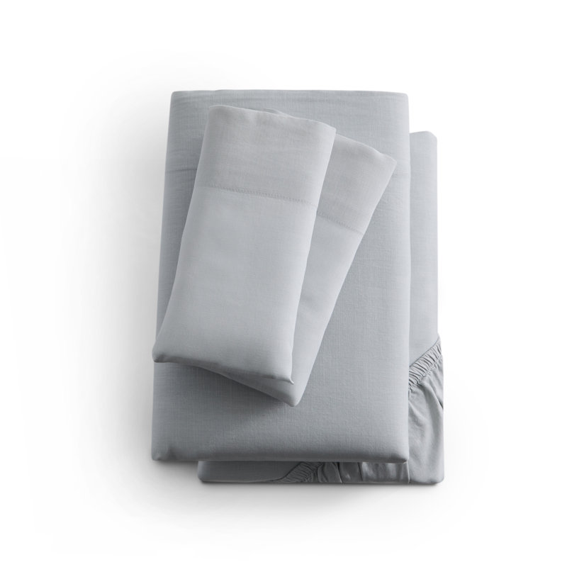 100% Cotton Percale Sheet Set, Gray, Twin Sheet Set + Fitted Sheet + 1 Pillowcase