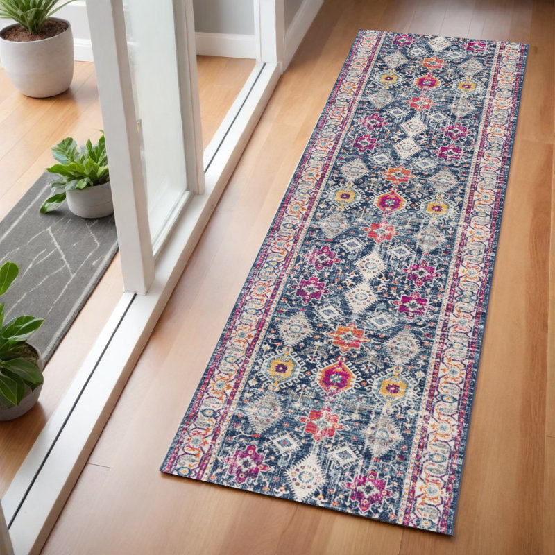 Tapis oriental bleu marine Dhurrie