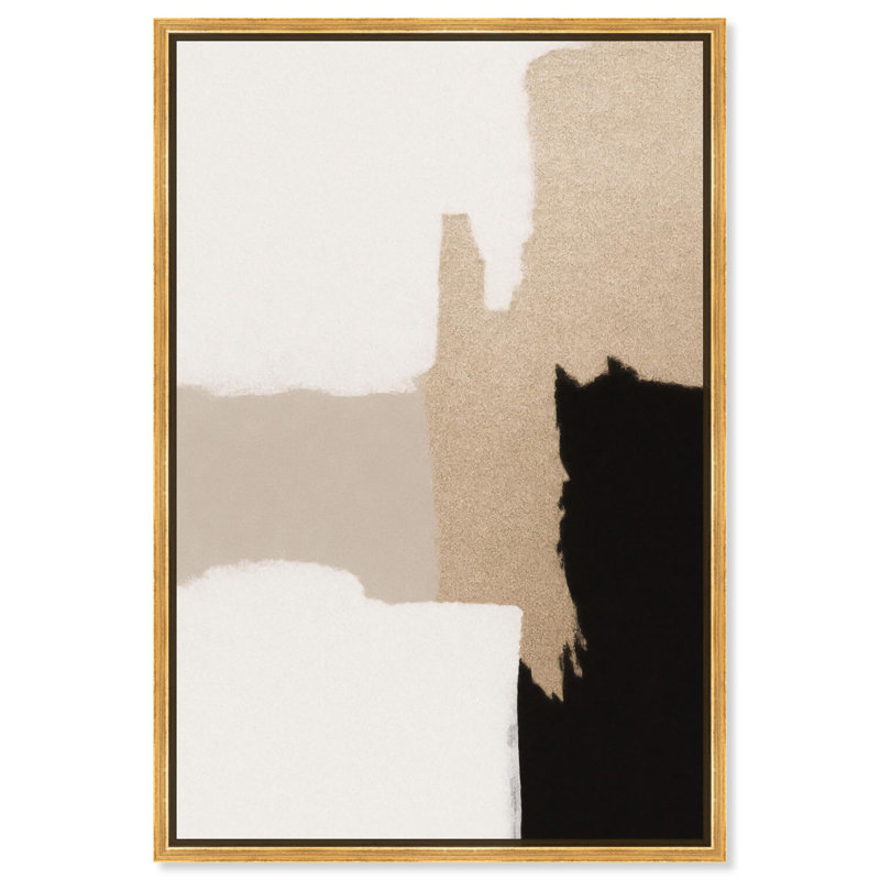 Décoration murale neutre en toile beige et noir III par , Cadre flottant doré, H 37 po x l 25 po