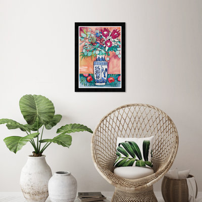 " "Stylised Vase", Eclectic Chinese Porcelain Vase With Flower Bouquet Global Inspired White "