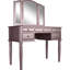 Meuble-lavabo classique en or rose, avec miroir pliable, cinq tiroirs et un tabouret rond rembourré, conception en bois d'hévéa massif de style contemporain doré, confortable