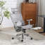 Chaise de bureau ergonomique en maille grise avec accoudoirs 4D, appui-tête 3D, soutien lombaire à 3 zones et repose-pieds rétractable-471528562