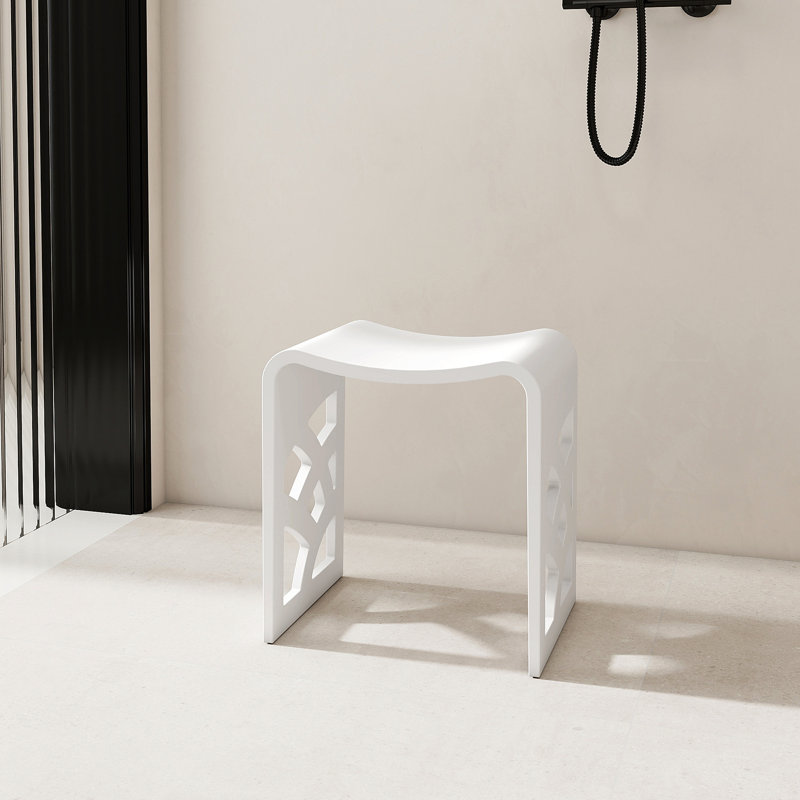 15.7'' Solid Surface Shower Bench Stool With Decorative Cutouts