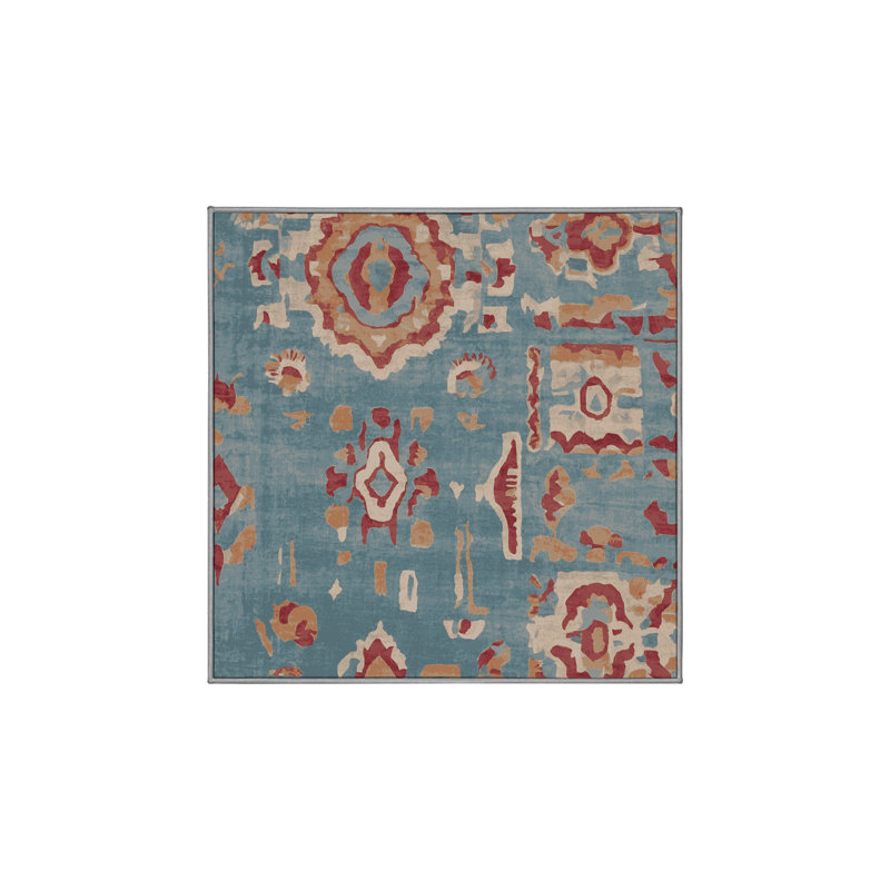 Machine Washable Gray Area Rug, Square 3'
