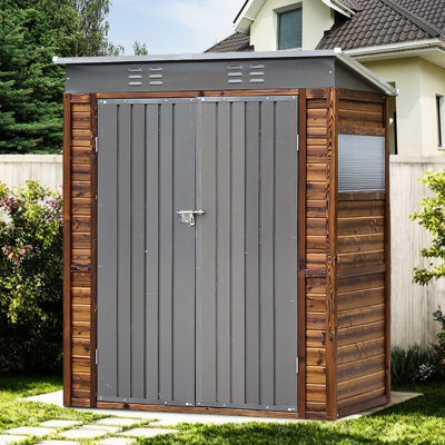 Remise à outils en fer 3 * 5Ft - Conception élégante et pratique. Bois de cèdre imperméable, portes de toit en fer gris foncé. Ventilation adéquate à l'intérieur. Fabrication, assemblage rapide. Idéal pour les outils, le jardin, l'atelier,