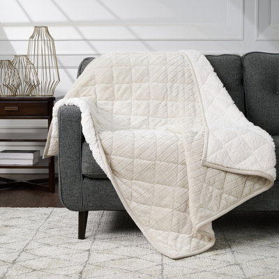 CBCHome Quilted Jacquard Velvet Plush Throw Blanket - Soft, Cozy, Sherpa Throw for Couch (Sand, 50" x60")