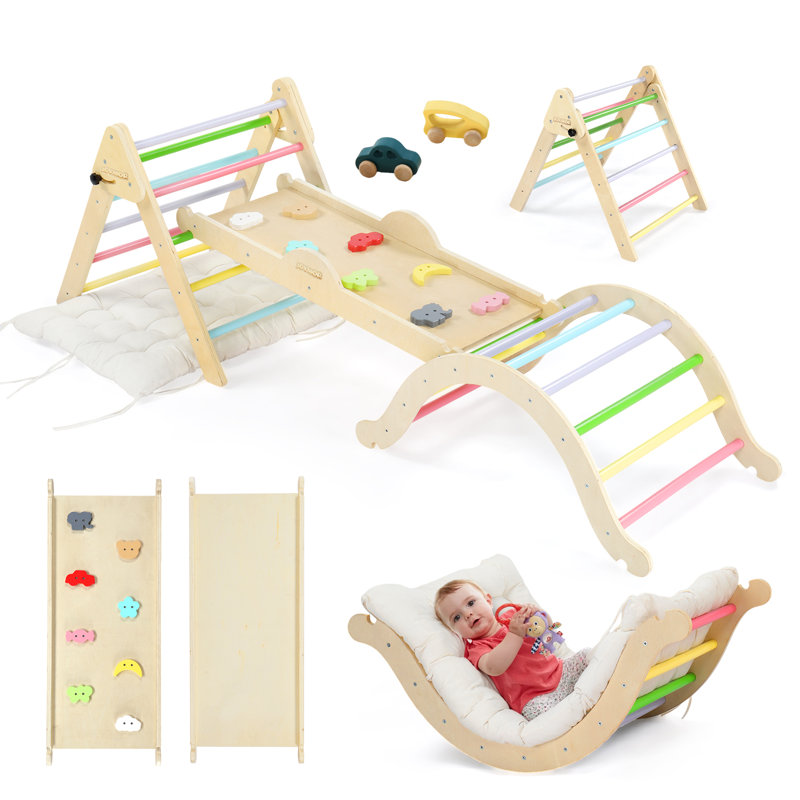 Structure d'escalade en bois pour enfants avec coussin moelleux