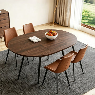 Kitchen Dining Set, Extendable Dining Table With Upholstered Dining Chairs