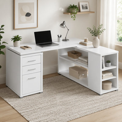 Tona White Driftwood 3-Drawer L-Shape Computer Desk