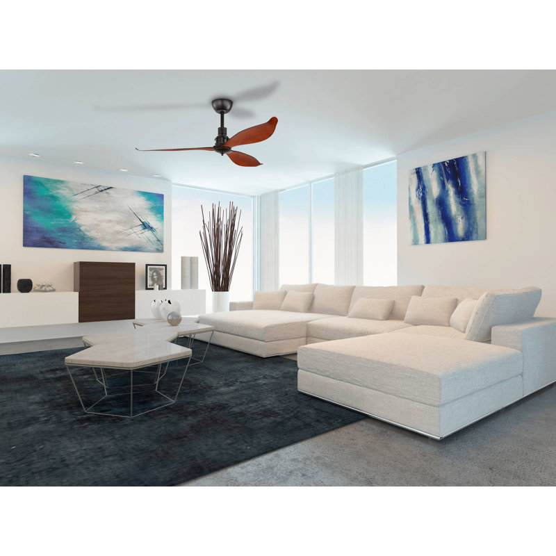 Deramus 132cm Ceiling Fan with LED Lights, Black, Wooden Optic