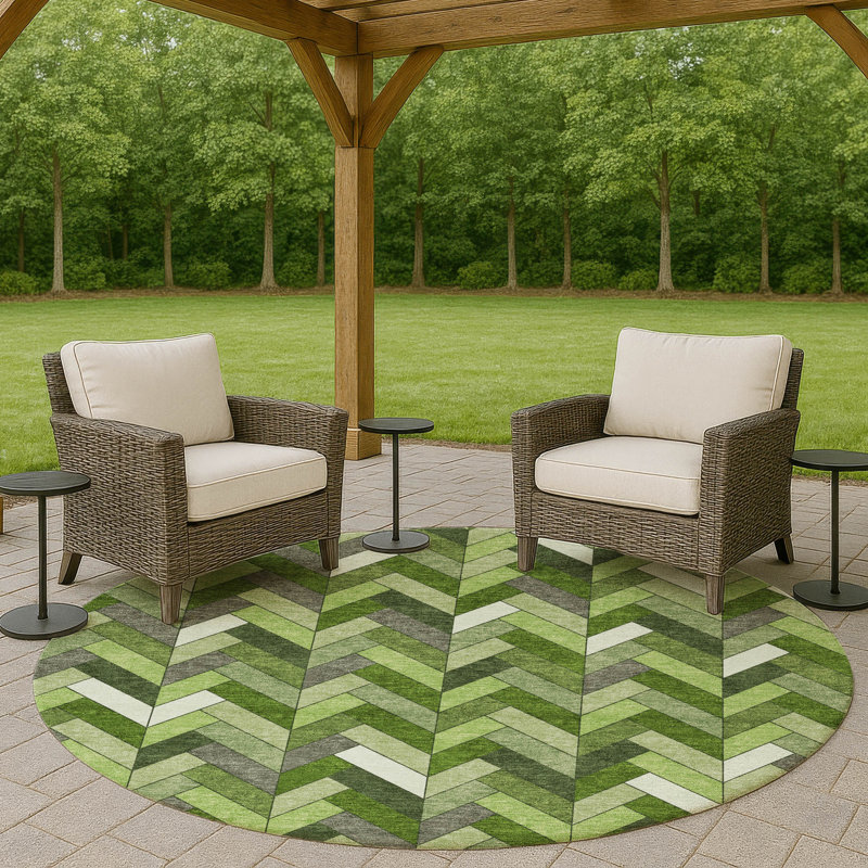 Machine Washable Indoor/Outdoor Chantille ACN2296 Geometric Rug, Round 8'
