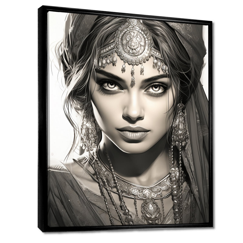 «Boho Queen Beauty», reproduction d'art monochrome, Cadre flottant noir, H 20 po x l 12 po