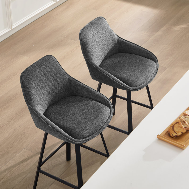 Tabouret de comptoir pivotant de 25,6 po avec structure en métal Absalom, Gris foncé, 2