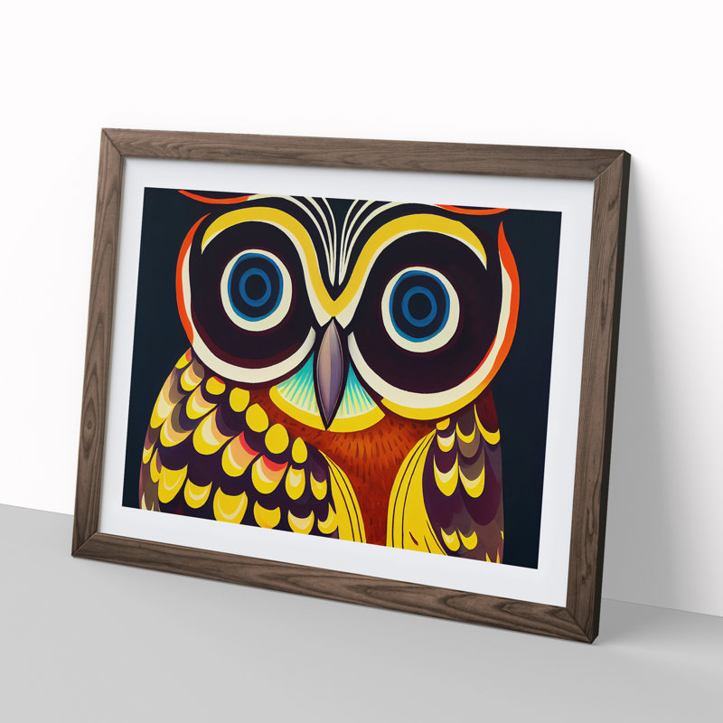 XH1022-6537X Owl Art Retro Vol.6 - Single Picture Frame Print, 25cm H x 34cm W x 2cm D, Walnut