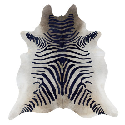 Marsden Handmade Black Zebra Stencil Natural Cowhide Rug with Suede Backing
