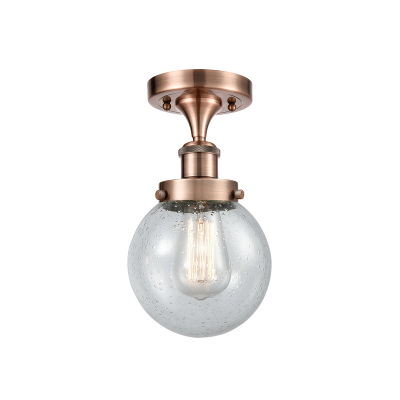 Amadeu Glass Semi Flush Mount, Antique Copper, Seedy, No Bulb Included