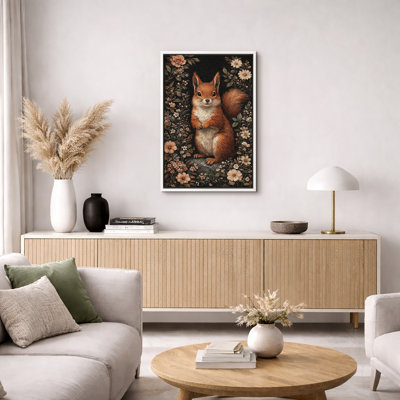 «Vintage Style Squirrel Floral Portrait Art», images de salon, impression sur toile encadrée