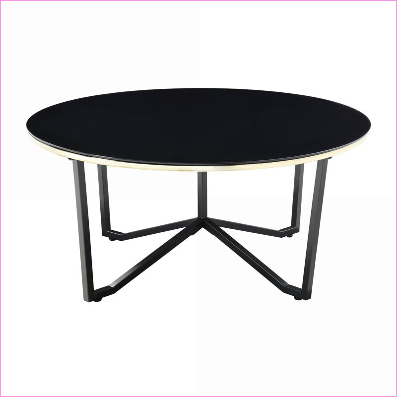 Ensemble de tables basses de salon 3 pièces Modern, plateau en verre trempé noir avec bandes dorées, assemblage simple