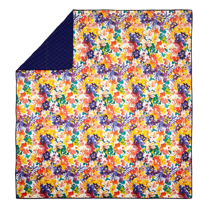 Garden in Bloom Floral 100% Cotton Reversible Quilt Set, Full/Queen Quilt + 2 Standard Shams