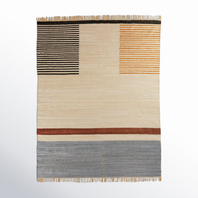 Avenue Cream Black Hand-Woven Cotton Rug