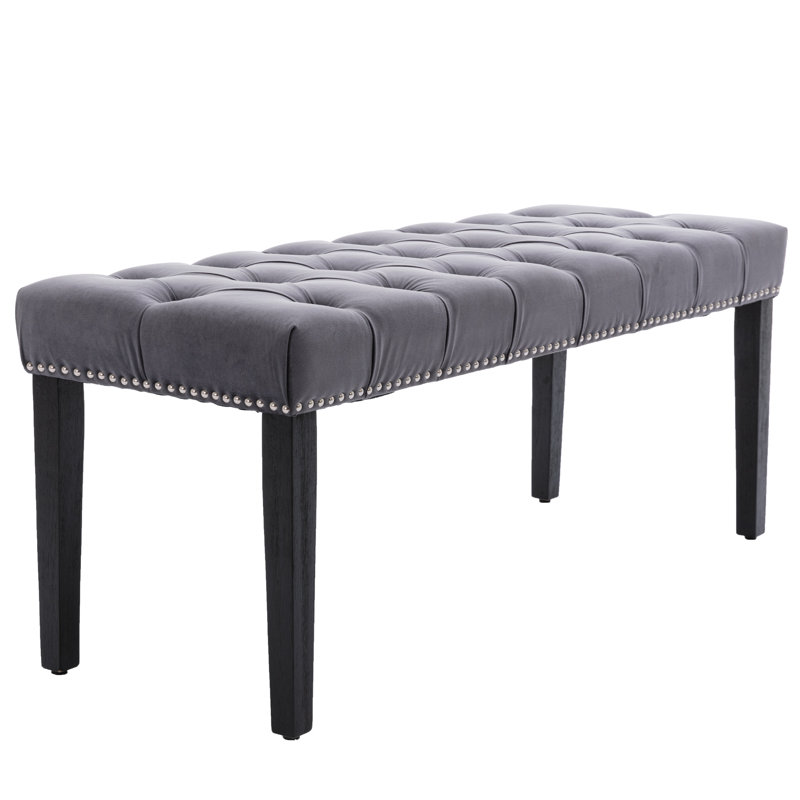 Heng Ming Upholstered Tufted Bench Ottoman , Velvet Dining Bench Bedroom Bench  Footrest Stool Accent Bench For Entryway Dining Room Living Room, Dark Gray