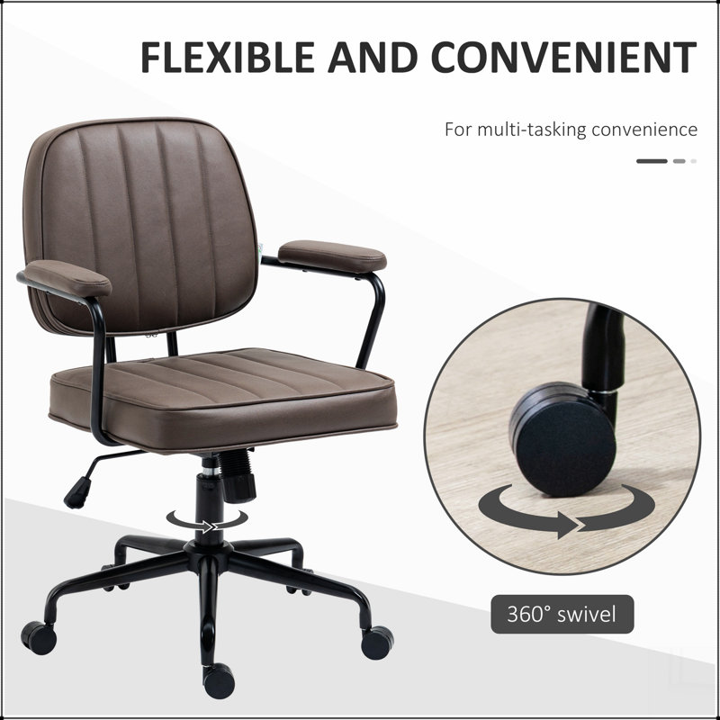 Chaise de bureau à domicile, chaise de bureau d'ordinateur en microfibre avec roulettes pivotantes, hauteur réglable et fonction d'inclinaison, brun clair