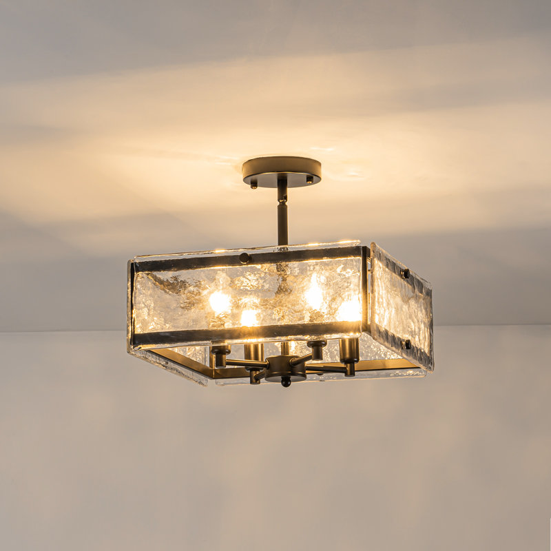 Kourtney 4-Light Farmhouse Modern Clear Glass Semi Flush Ceiling Light, Matte Black