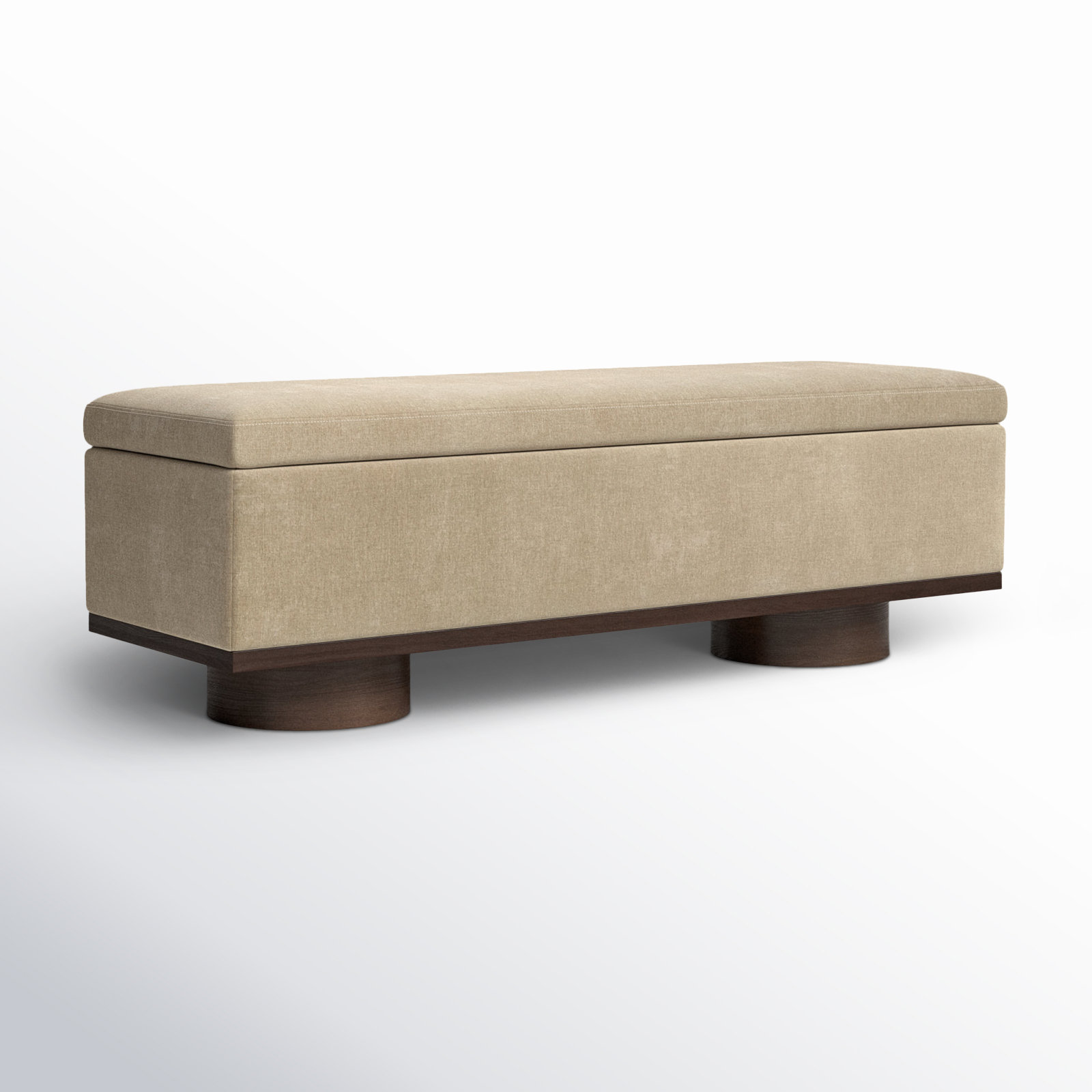 Morje 61" Linen Entryway Bench, Light Brown Velvet, Walnut