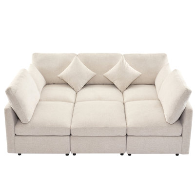 Pacheco Camel Upholstered Sleeper Sectional Chaise Sofa