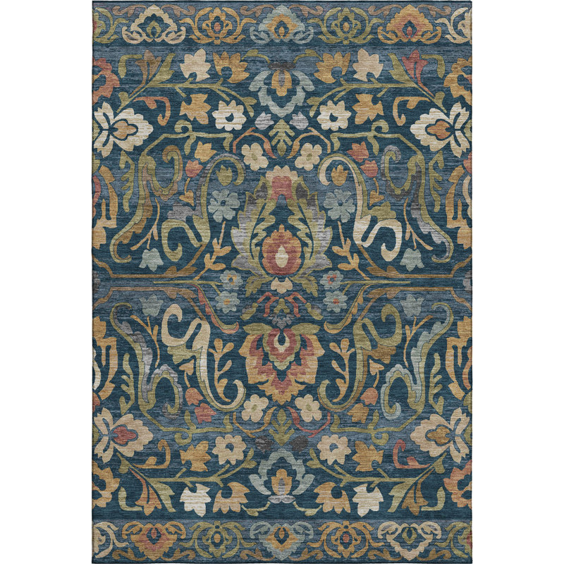 Premium Machine Washable Mayfield AMF2193 floral Rug, 3' x 5', Navy