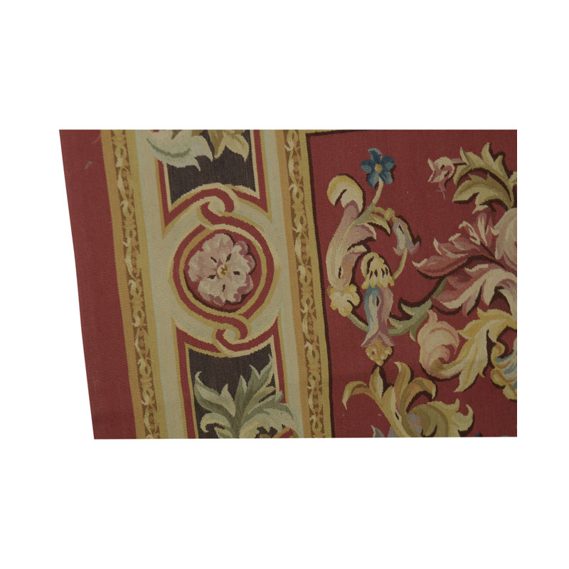 Hand-Knotted Aubusson High-Quality Red/Beige/Blue Area Rug