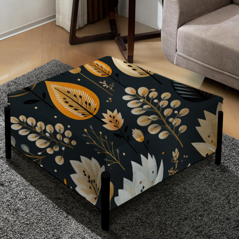 Toile florale jaune et noire à motif floral marocain